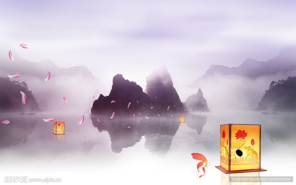 唯美湖光上色背景