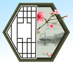  桃花窗户 