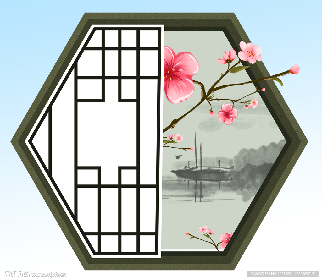  桃花窗户 