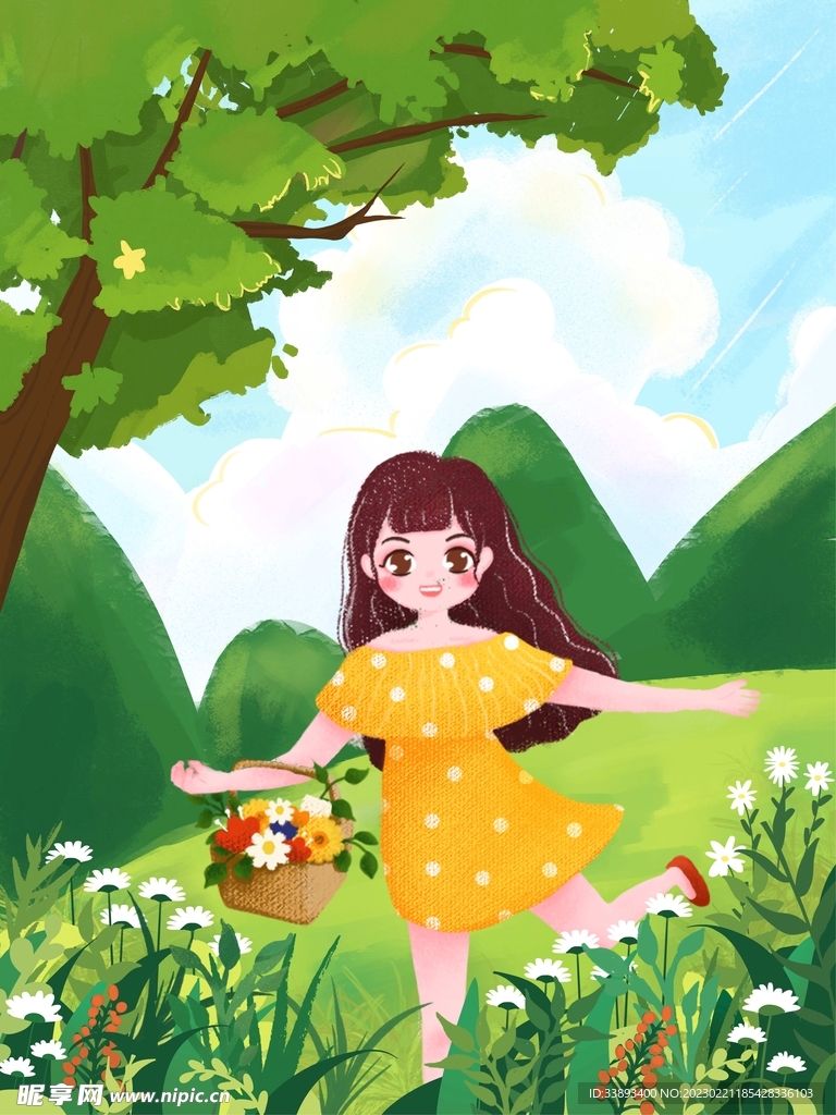 手绘春天风景