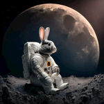 一只穿着宇航服在月亮上的兔子