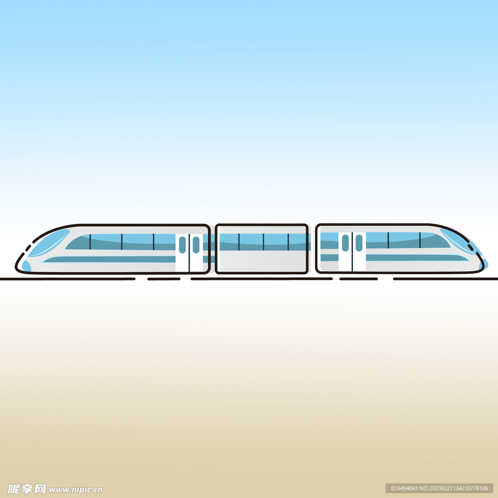 地铁动车轻轨矢量风格插图手绘