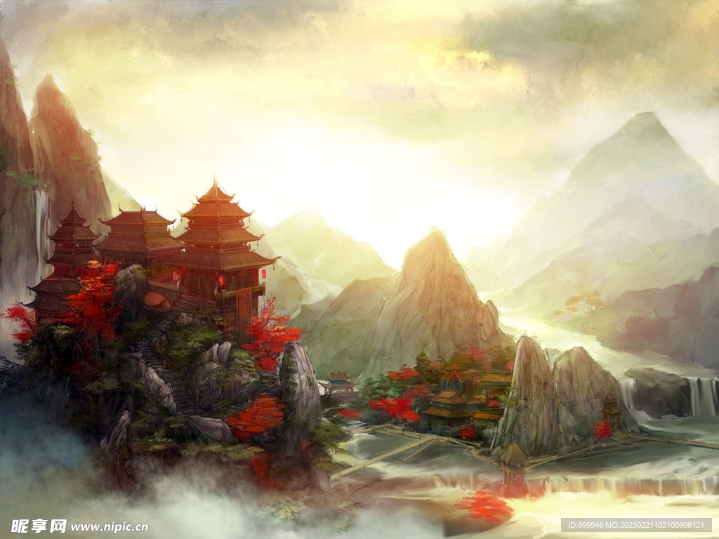 古风山水风景亭台