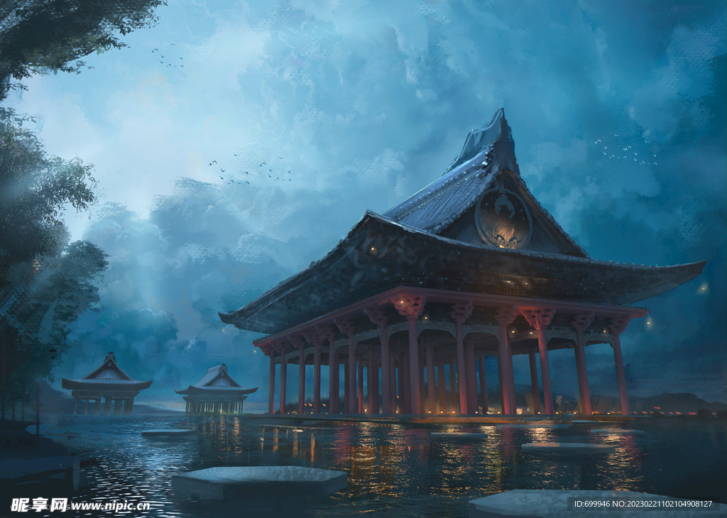 古风山水风景亭台