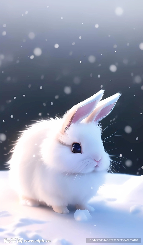 雪中白兔