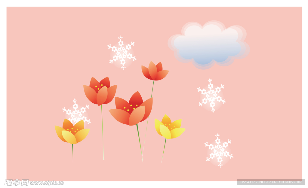 雪花荷花矢量