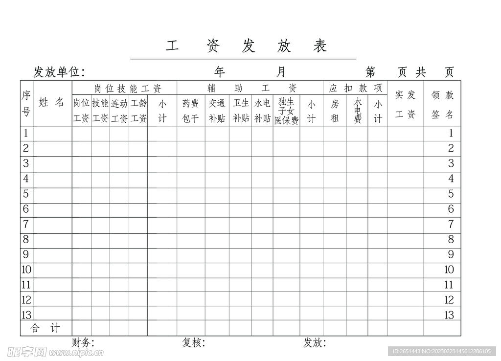 工资发放表