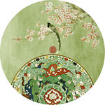 花鸟水彩花卉中式圆形挂画装饰画