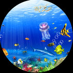 水母海底世界游鱼圆形挂画装饰画