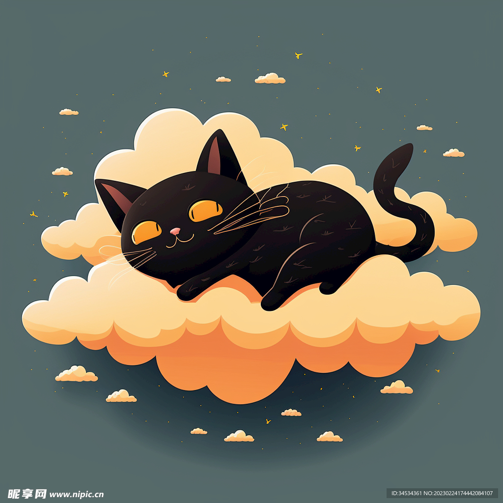 云朵上的黑猫