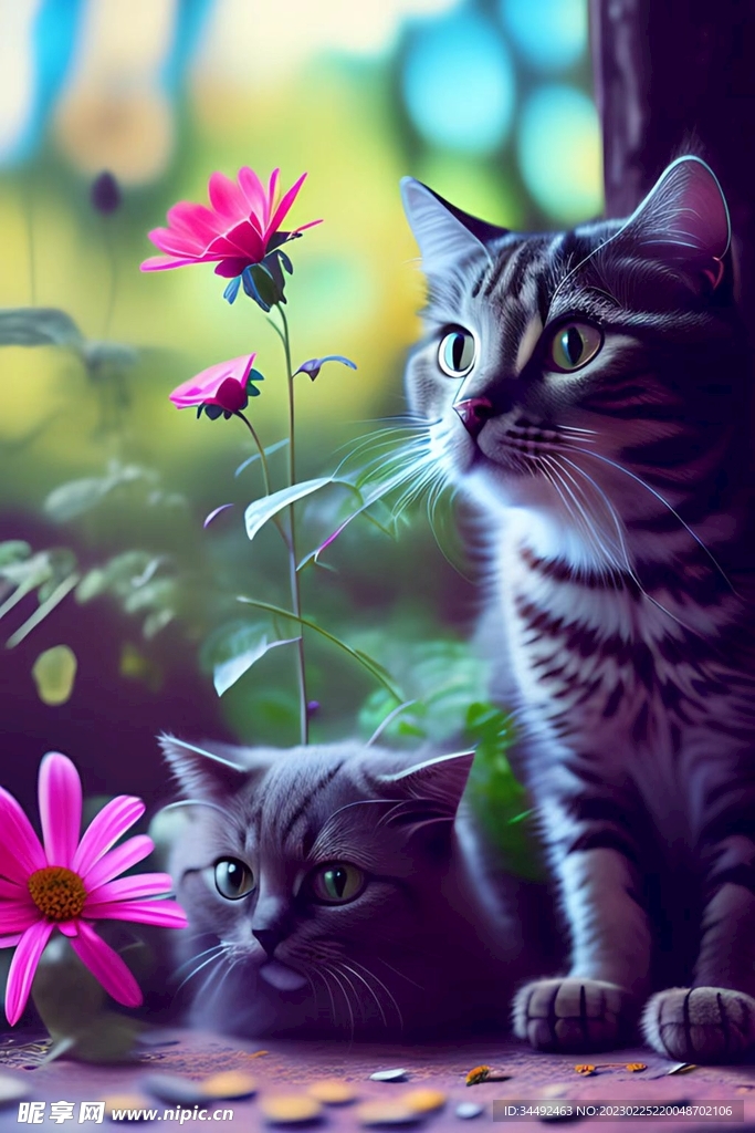 猫猫与花