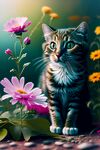 小猫咪与盛开的花朵