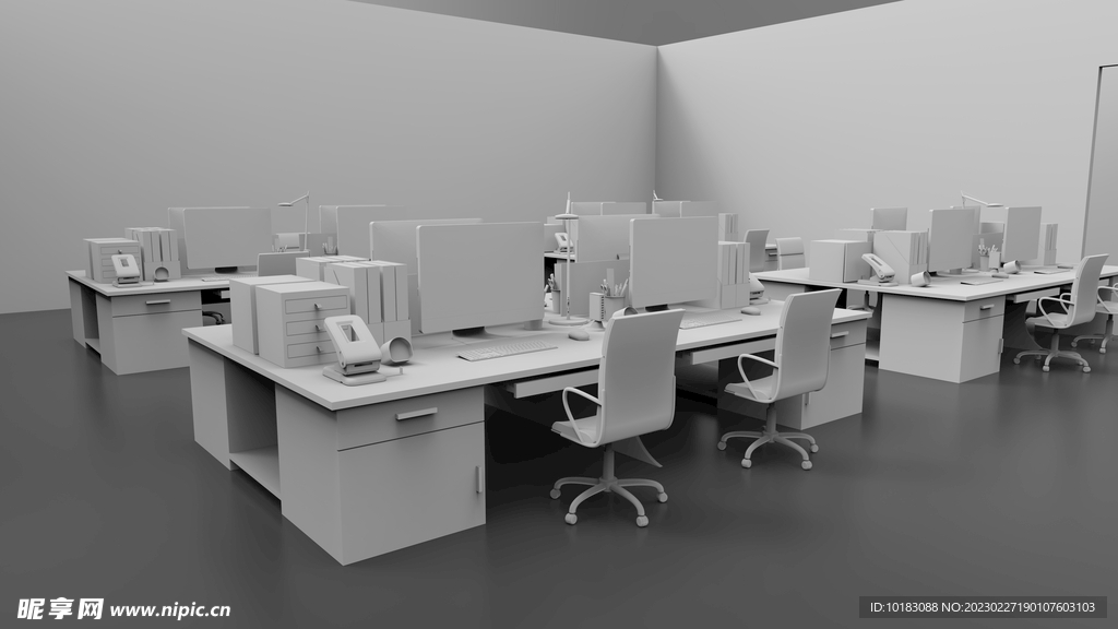 办公室3D效果图