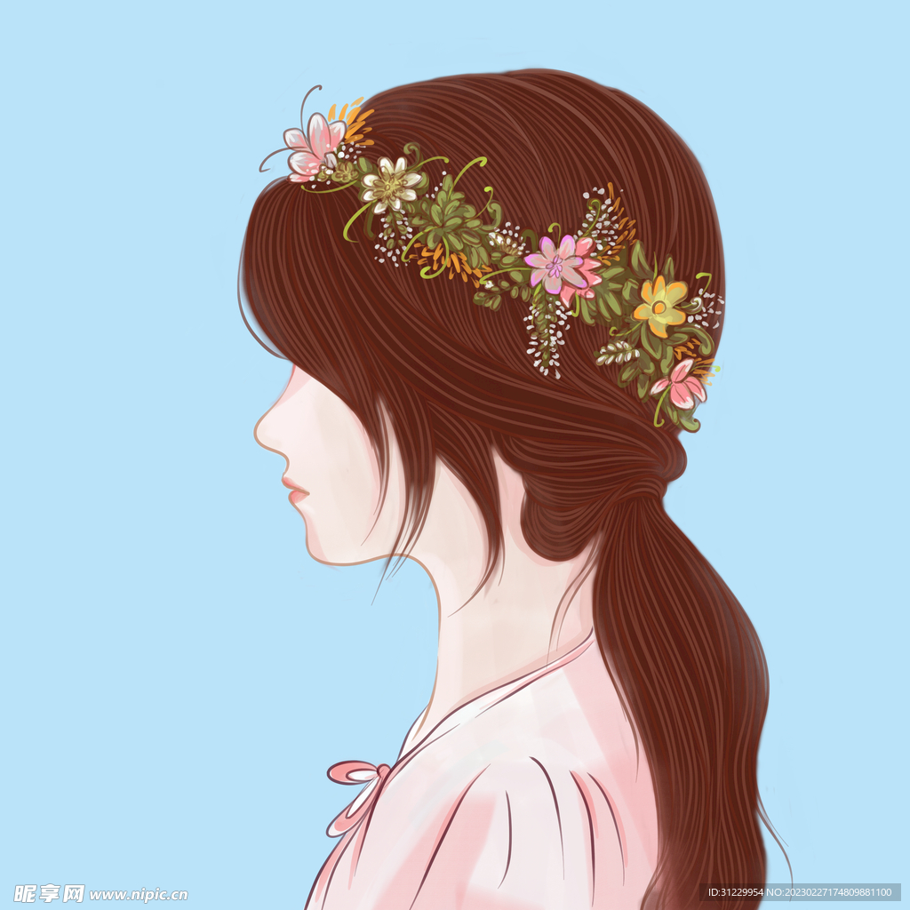  戴花环的少女