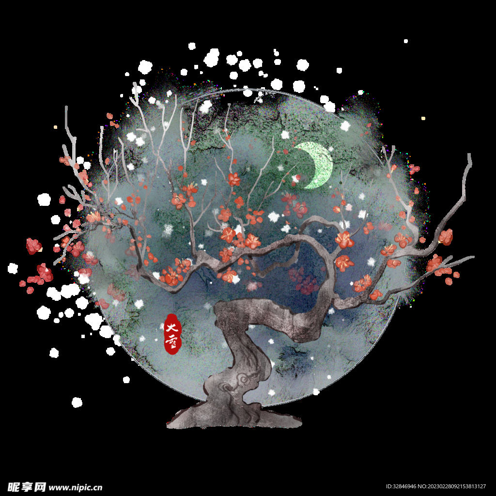 梅花下雪
