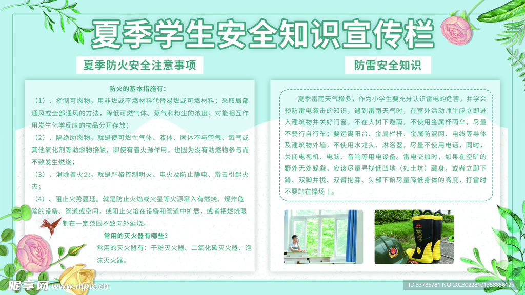 小清新夏季学生安全知识展板