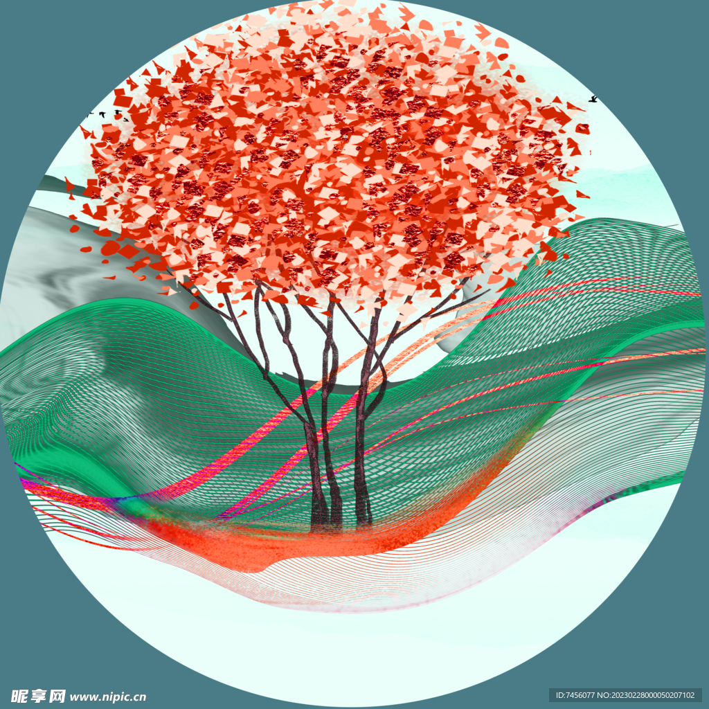 水彩树水墨圆形挂画装饰画