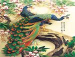中式孔雀花鸟图壁画