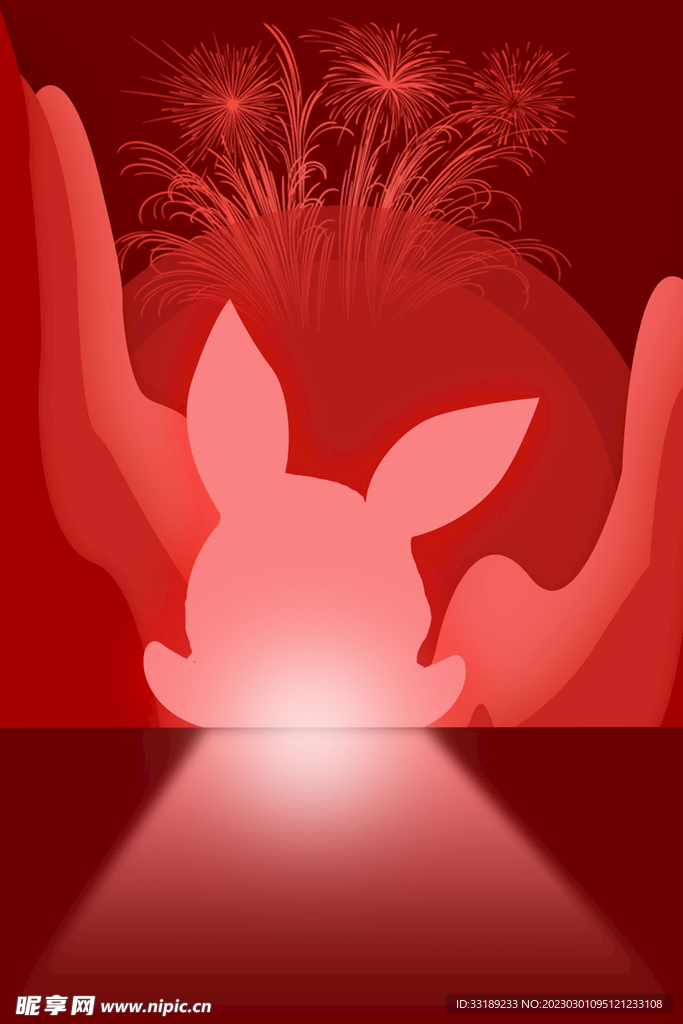 红色喜庆烟花兔子背景