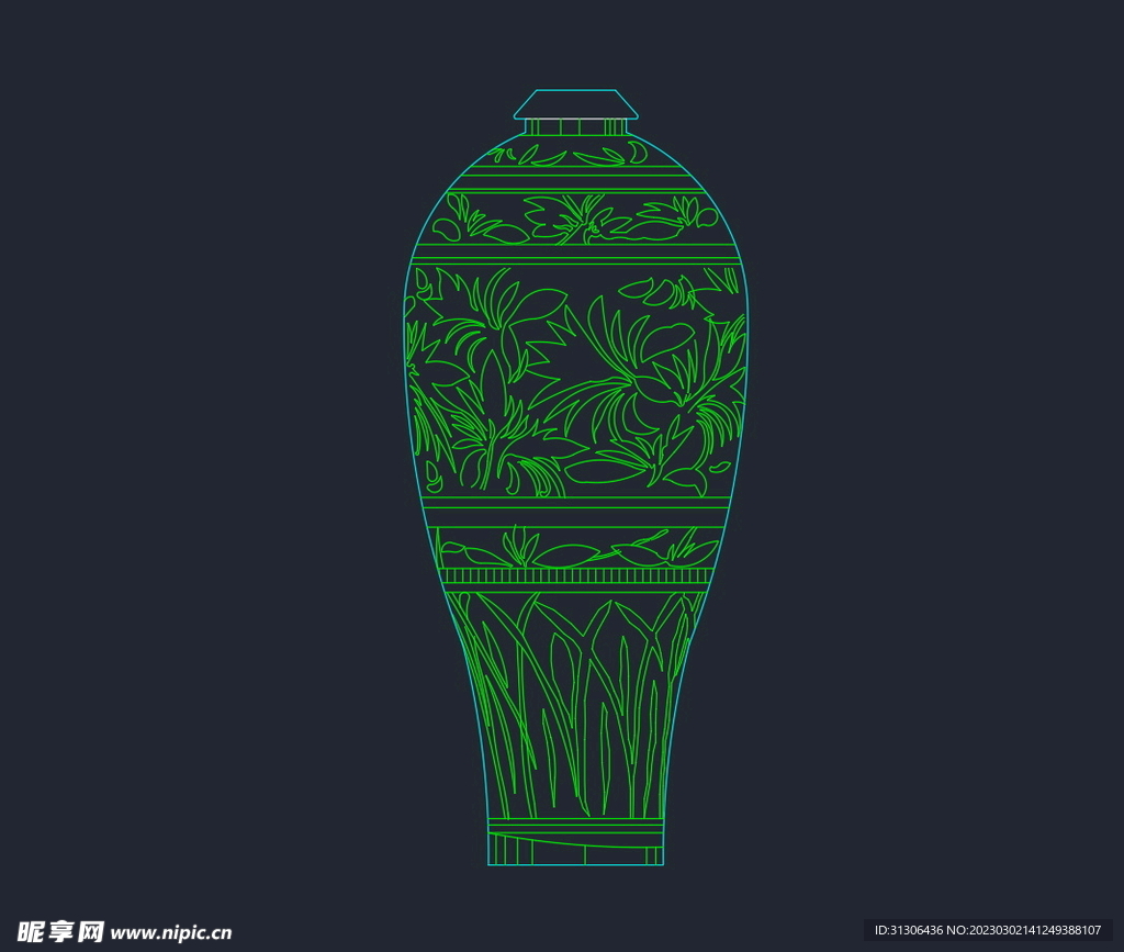 罐子图案 植物cad