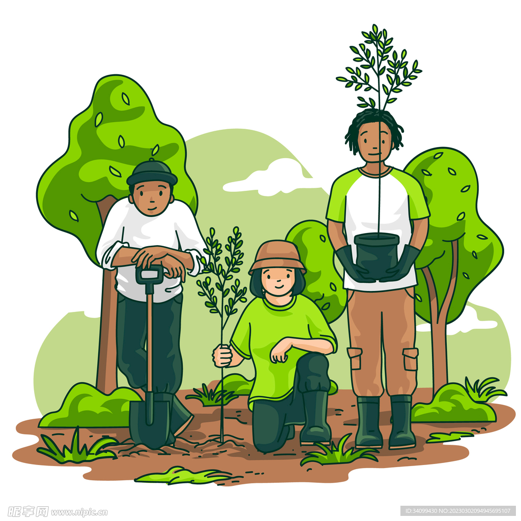 植树节人物插画