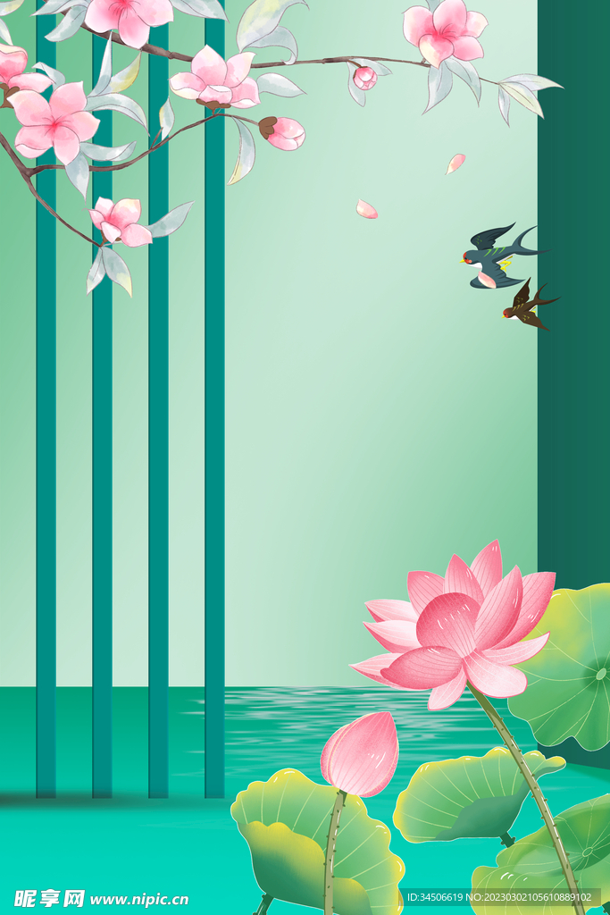 复古中国风桃花节气惊蛰背景