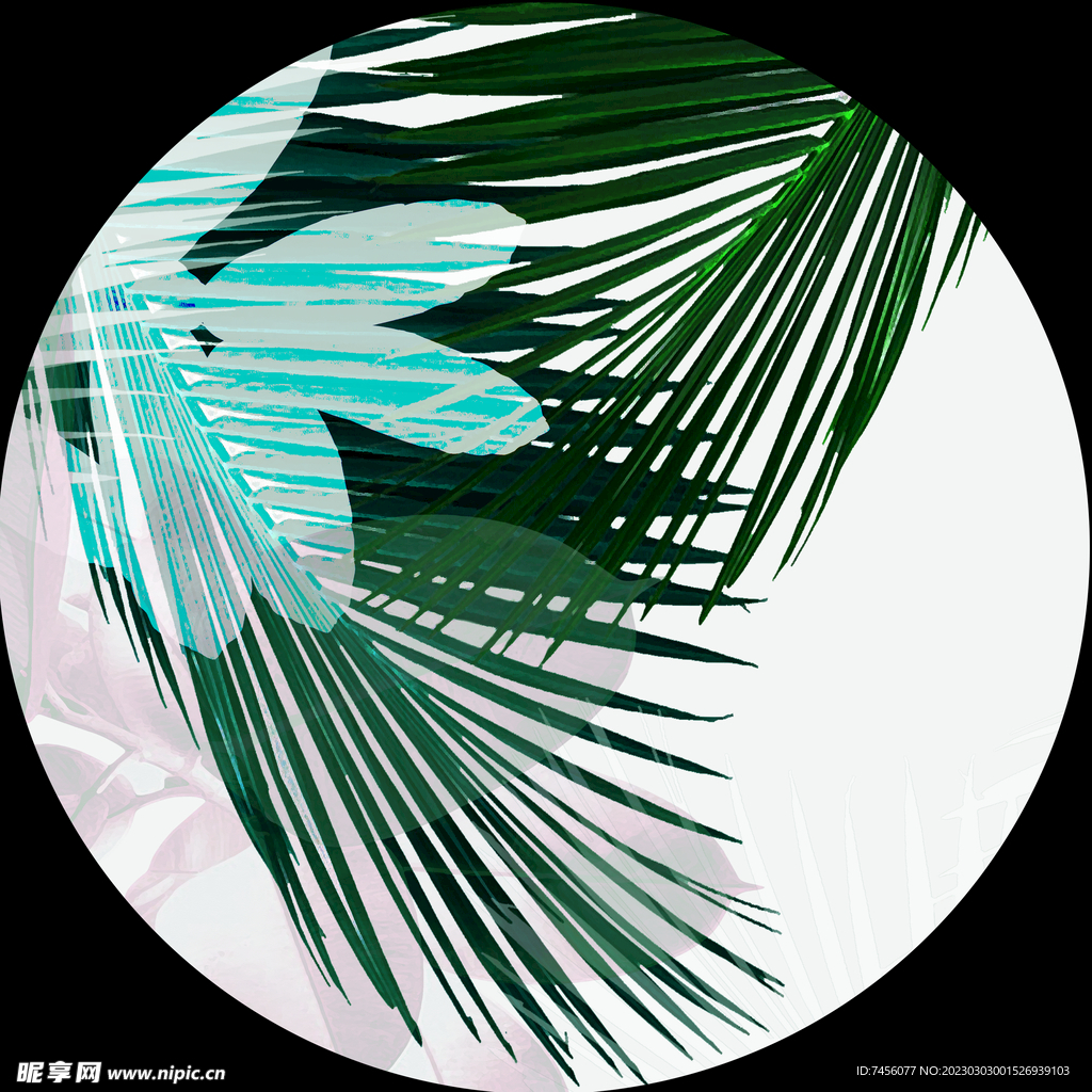 水彩树枝树叶圆形挂画装饰画
