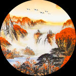 水墨瀑布山脉艺术挂画装饰画