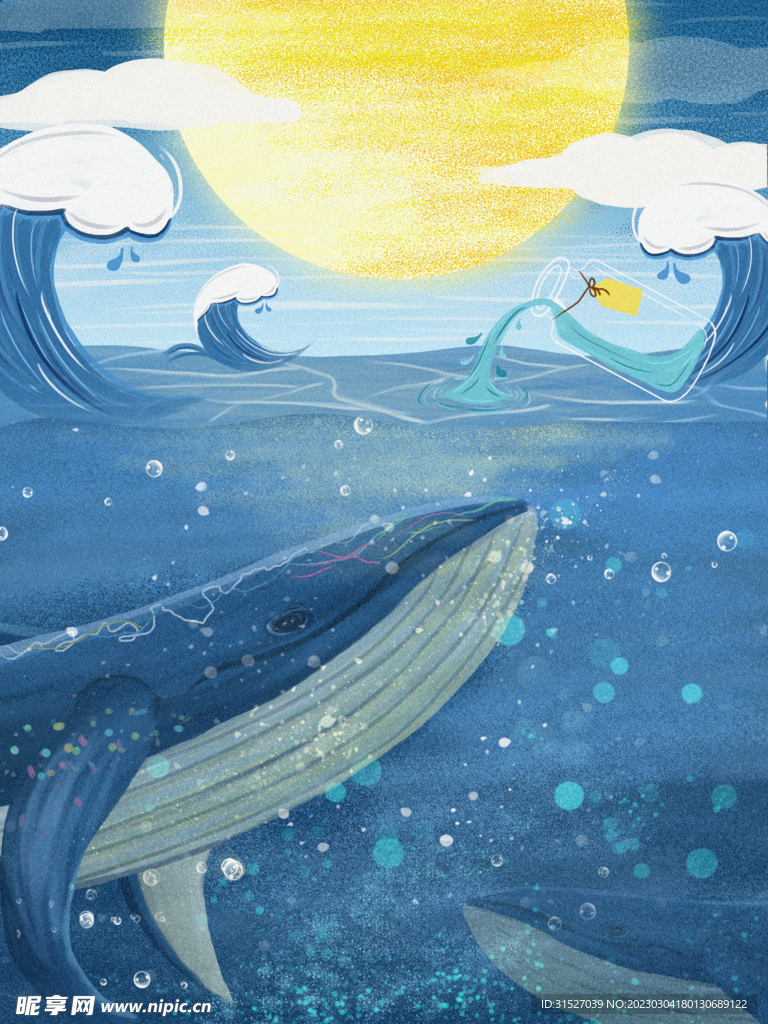 蓝鲸动物插画