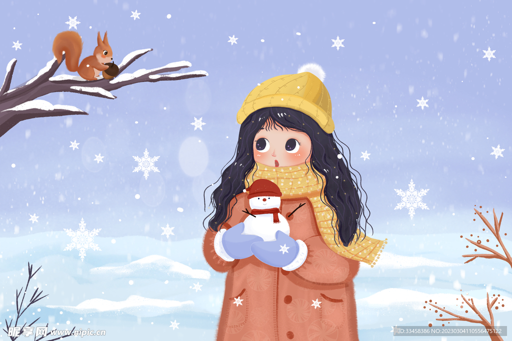 女生手捧雪人