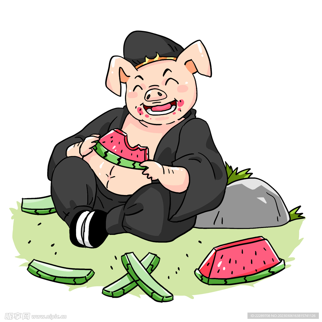 卡通猪八戒吃西瓜