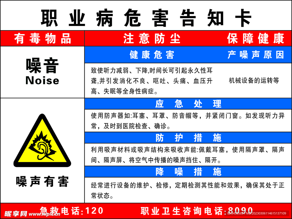 噪音职业病危害告知卡