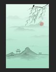 燕子柳树水墨背景