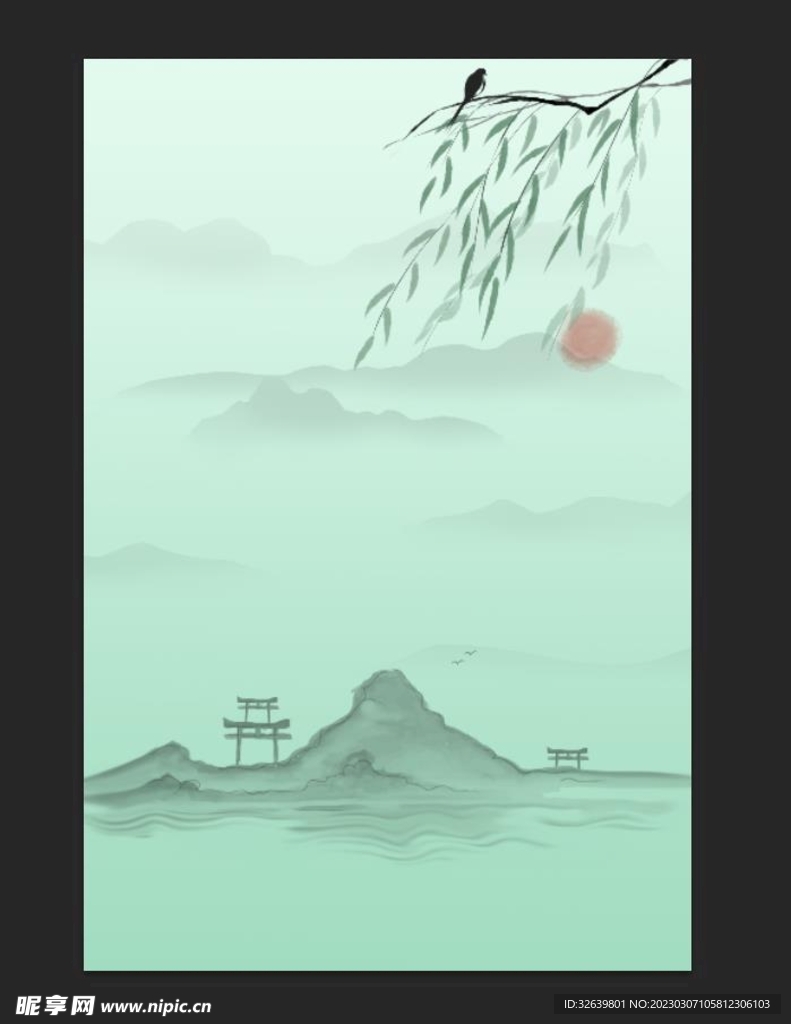 燕子柳树水墨背景