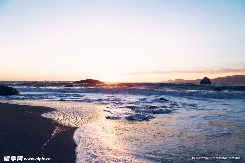 海洋 夕阳 海边 干净天空