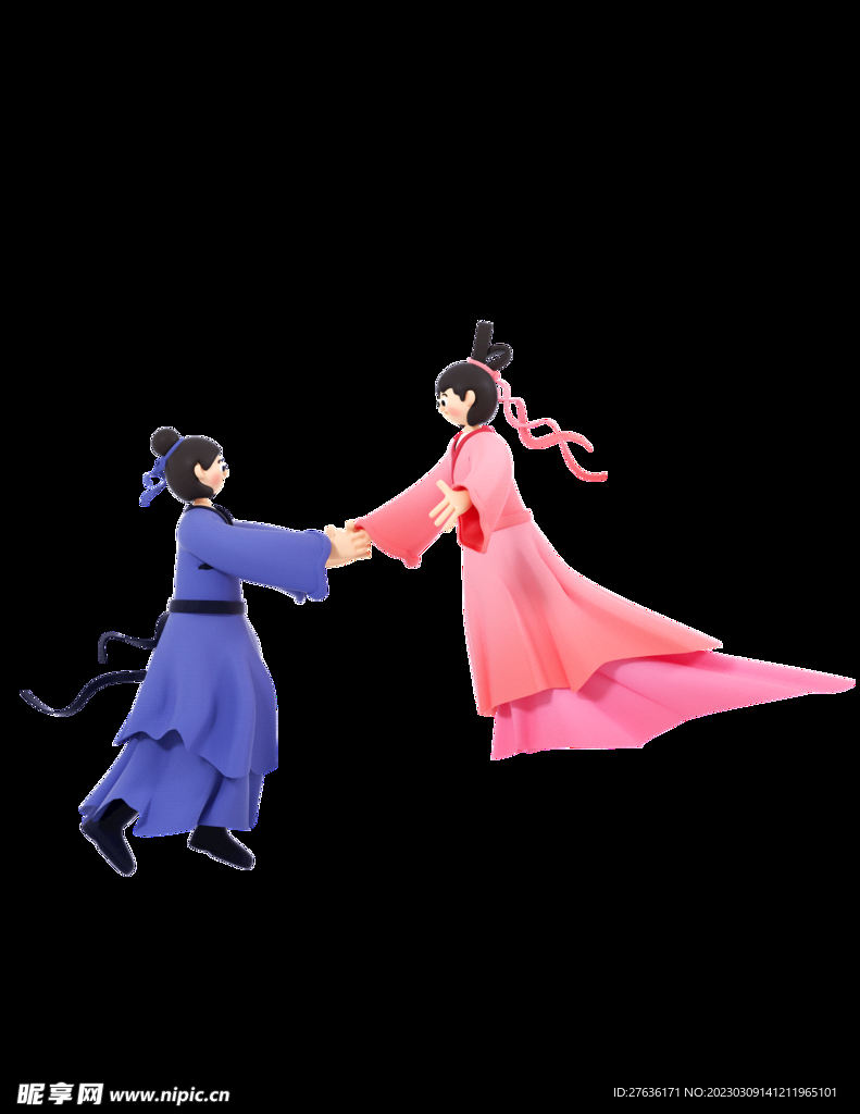 七夕情人节古风牛郎织女免抠素材