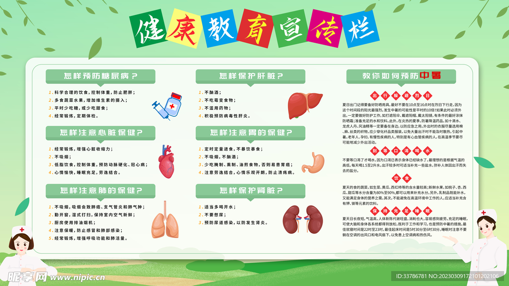 绿色清新健康教育宣传栏