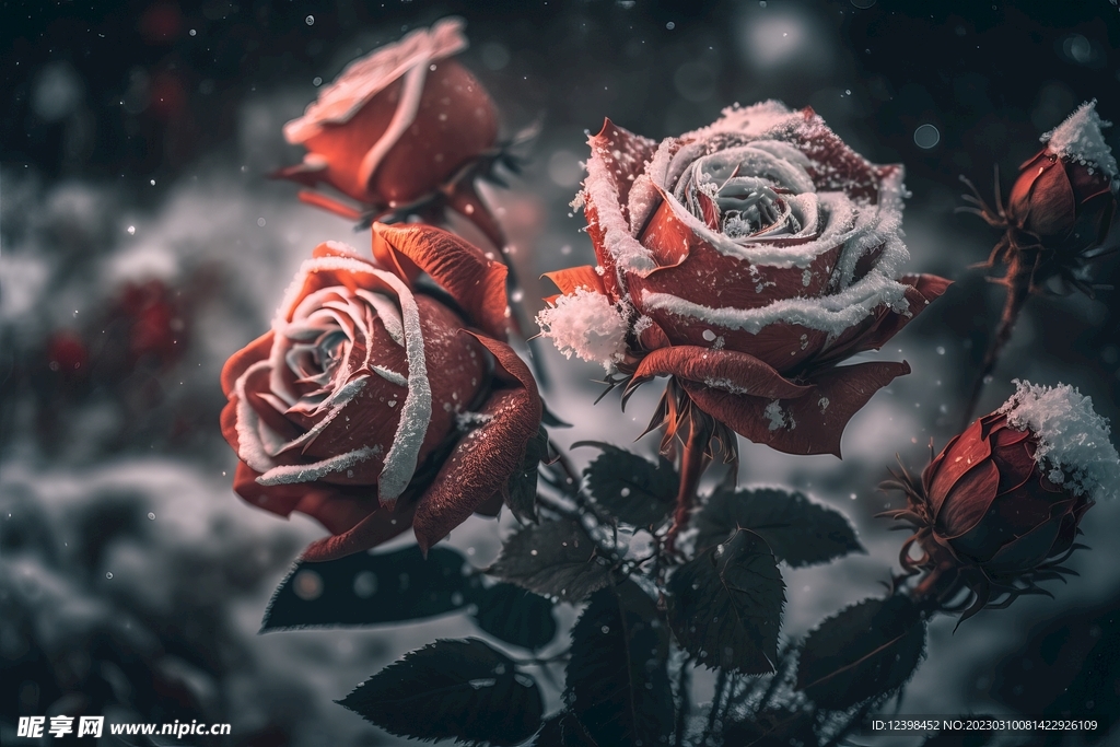 雪中的红色玫瑰