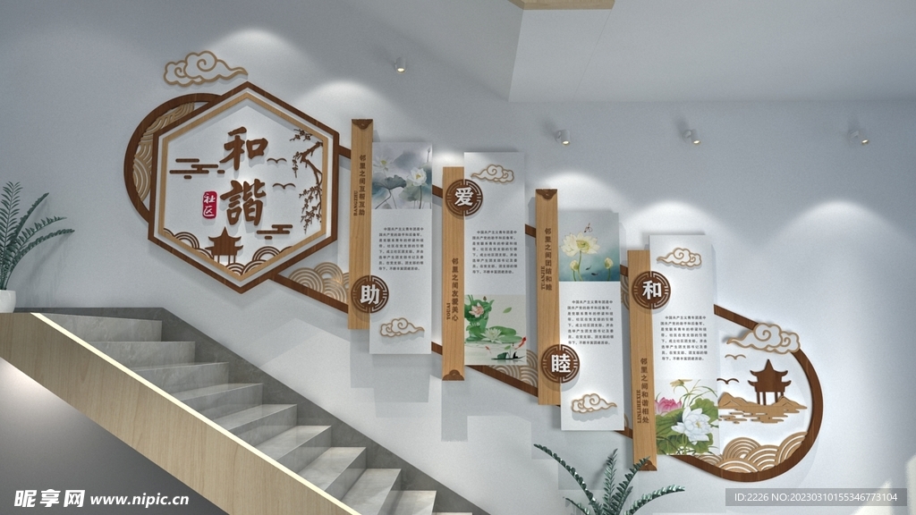 和谐社区楼梯文化墙