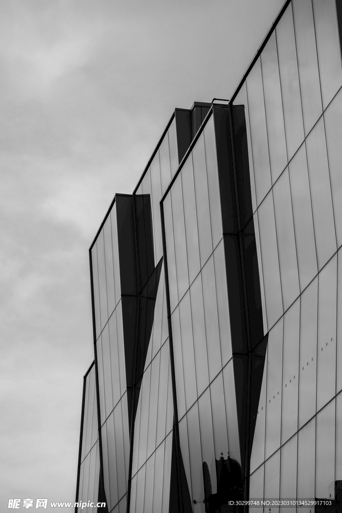 高清黑白现代建筑玻璃墙几何概念