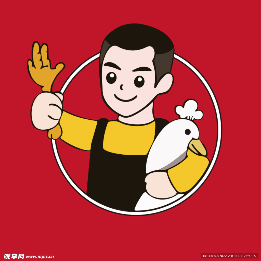 抱着小鸡卡通人