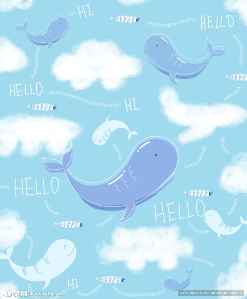 蓝色鲸鱼卡通装饰画