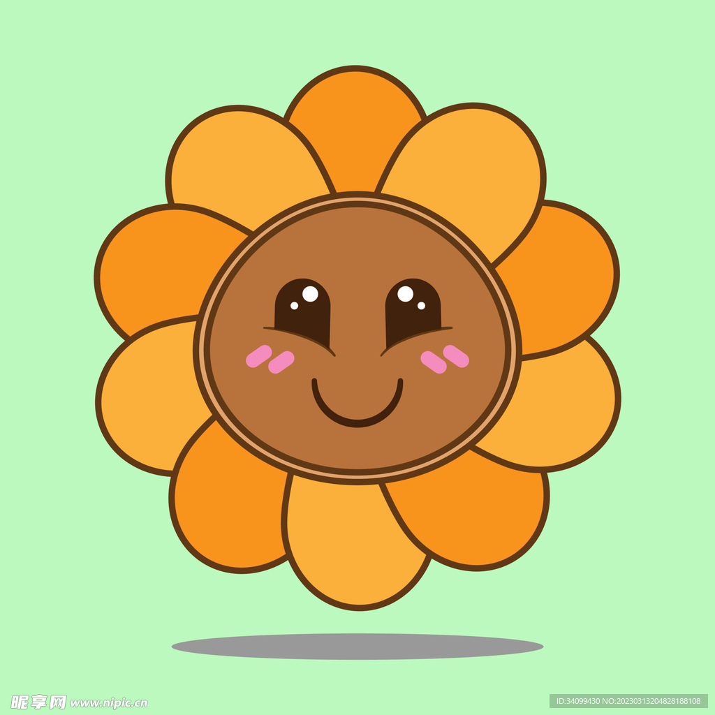 向日葵矢量卡通平面插图的花园夏季花在茎上与绿色的叶子孤立在一个白色的背景。设计元素图片_ID:376969575-Veer图库