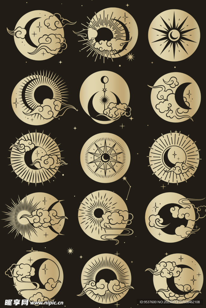 十五款中国风太阳月亮星星云图标