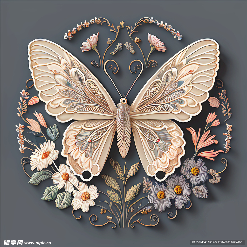 蝴蝶花卉刺绣