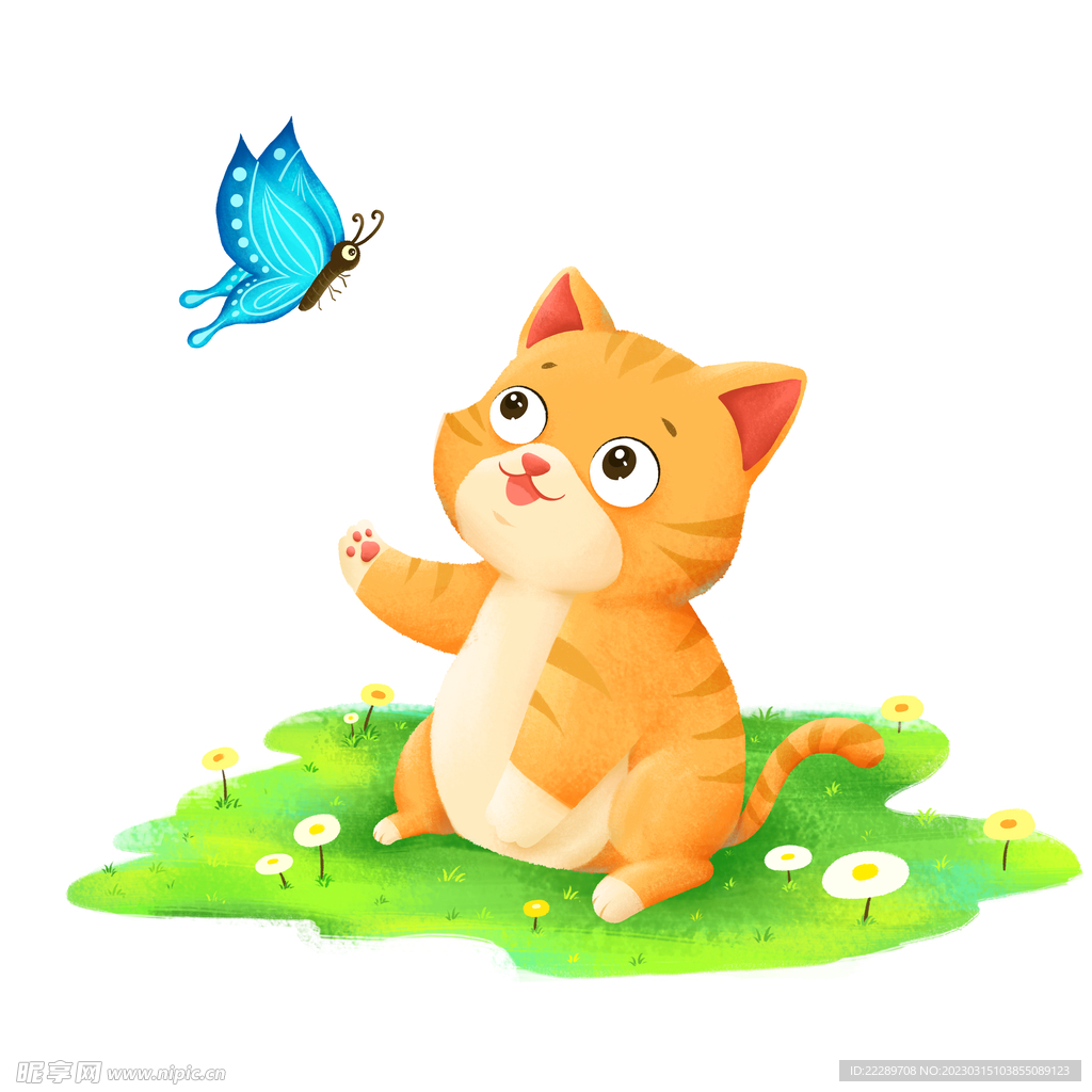 卡通小猫抓蝴蝶