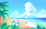 卡通夏日沙滩