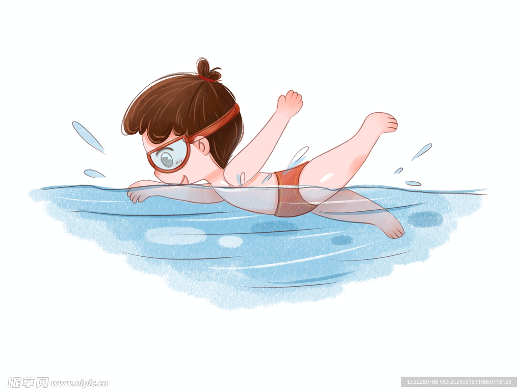 Иллюстрация мультфильм маленькая девочка в розовом купальнике, плавание ...