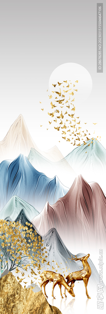 玄关画 金色鹿