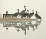 水彩画 溪水与鸟